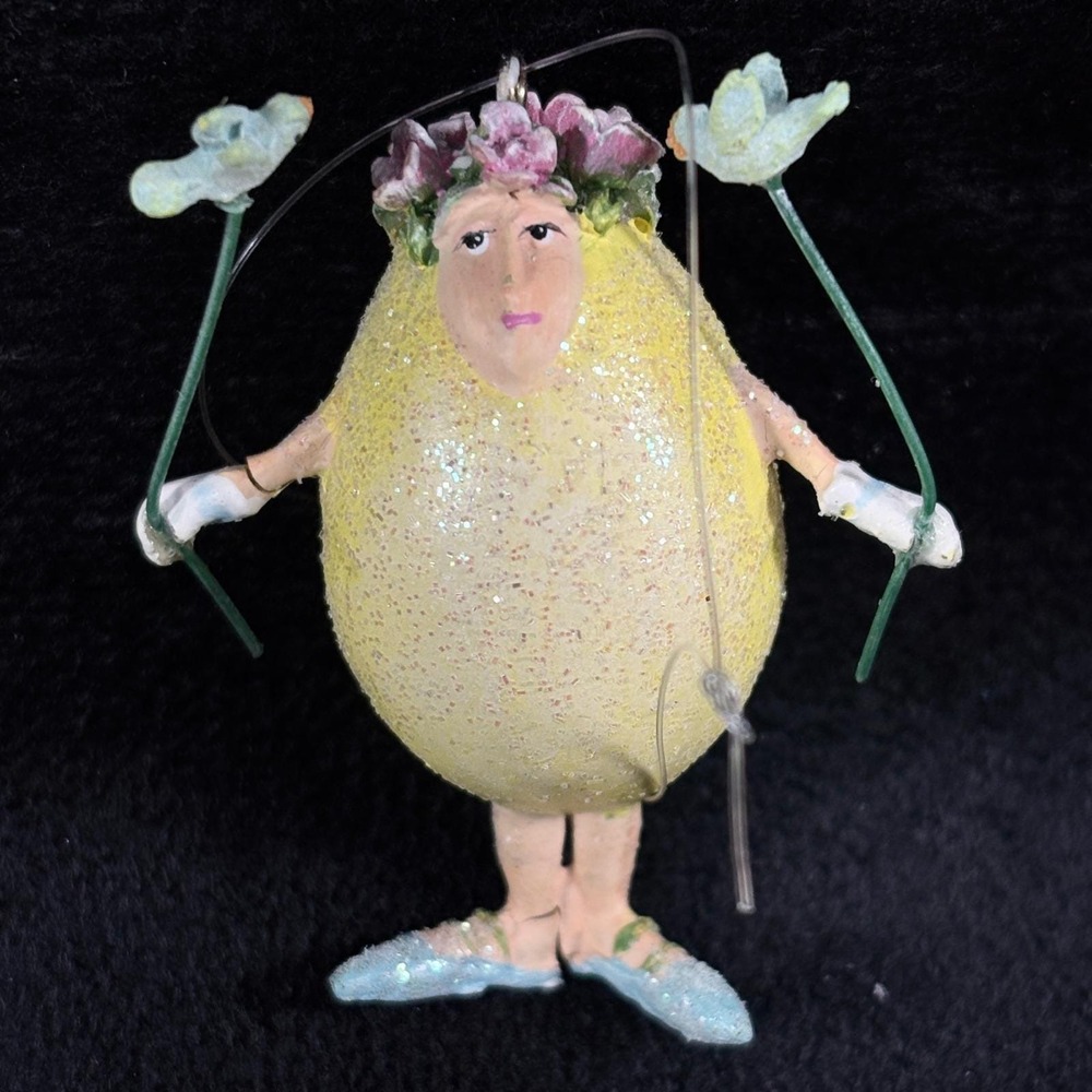 KRINKLES Department‎ 56 Yellow Mini Egg People Ornament w/ Blue Birds Easter NOS